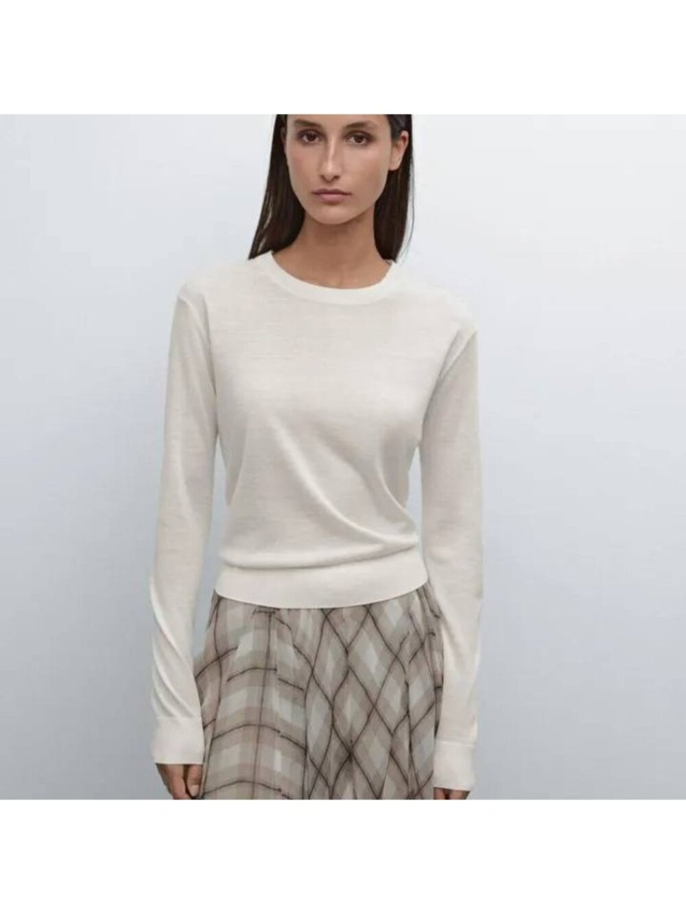 Massimo Dutti Womens Sweater White Wool Crew Neck Medium 5697/640 NWT